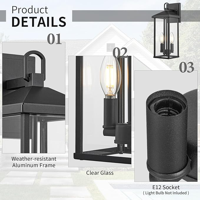 Darkaway Outdoor Wall Lights for House, Exterior Lighting Fixtures Wall Mount Porch Lights Waterproof Outdoor Sconce Lights with Clear Glass for Patio Hallway Garage E12 Socket