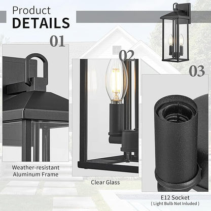 Darkaway Outdoor Wall Lights for House, Exterior Lighting Fixtures Wall Mount Porch Lights Waterproof Outdoor Sconce Lights with Clear Glass for Patio Hallway Garage E12 Socket