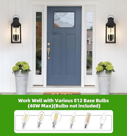tewei 25'' Large Outdoor Wall Light, Porch Light Outdoor Wall Sconce Lantern, 4-Light Modern Black Exterior Lighting Fixture Wall Mount, Outside Light for House Garage, 1-Pack