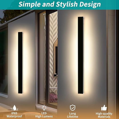 Mikeru 3CCT Dimmable Outdoor Wall Sconce 57" IP65 Waterproof - 2Pack Modern Black Exterior Light with Remote Control, Adjustable 3000K/4500K/6000K for Porch, Patio & Commercial Spaces | Hardwired
