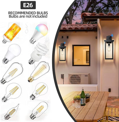 20" Outdoor Dusk to Dawn Lights,Exterior Lighting Fixtures,Large Porch Lights Outdoor Light for House,Garage,Front Door,Black Modern Outside Wall Light with Sensor Waterproof 2 PCS E26 Base