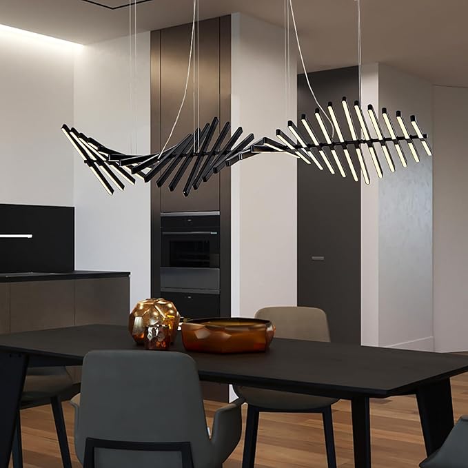 JAYMP Designer Chandelier Modern Dimmable LED Pendant Light, Adjustable Strip Light Bar, Kitchen Island Dining Room Hanging Lamp (Black, 30 Lights)