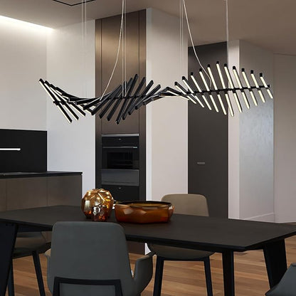 JAYMP Designer Chandelier Modern Dimmable LED Pendant Light, Adjustable Strip Light Bar, Kitchen Island Dining Room Hanging Lamp (Black, 30 Lights)