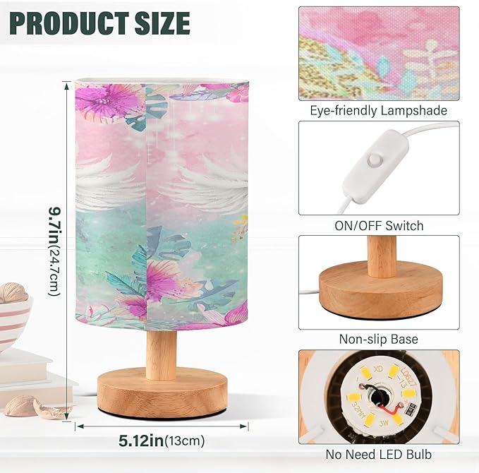 Bedside Lamp Unicorn Table Lamp for Bedroom LED Nightstand Lamp Shade USB Ports Wood Base for Living Room Dorm Office