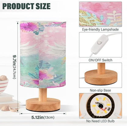 Bedside Lamp Unicorn Table Lamp for Bedroom LED Nightstand Lamp Shade USB Ports Wood Base for Living Room Dorm Office