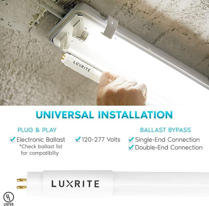 LUXRITE 30-Pack 4FT T5 LED Tube Lights, Type A+B, 24W=54W, 3500K Natural White, 45.78", Ballast and Ballast Bypass Compatible, Single or Double End Powered, F54T5 Fluorescent Replacement, Damp Rated