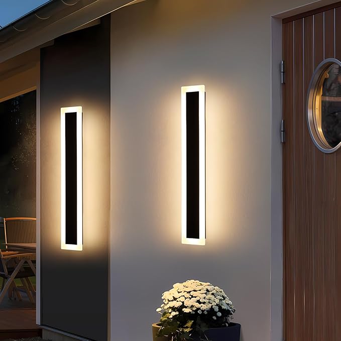 Mikeru 2Pack 23.6inch Modern Outdoor Exterior Wall Light, 3000k/4500k/6000k 3 Colors Switchable Large Outdoor Fixture Wall Mount, Ip65 Waterproof Modern Long Porch Light, Hardwired (Width: 5.5inch)