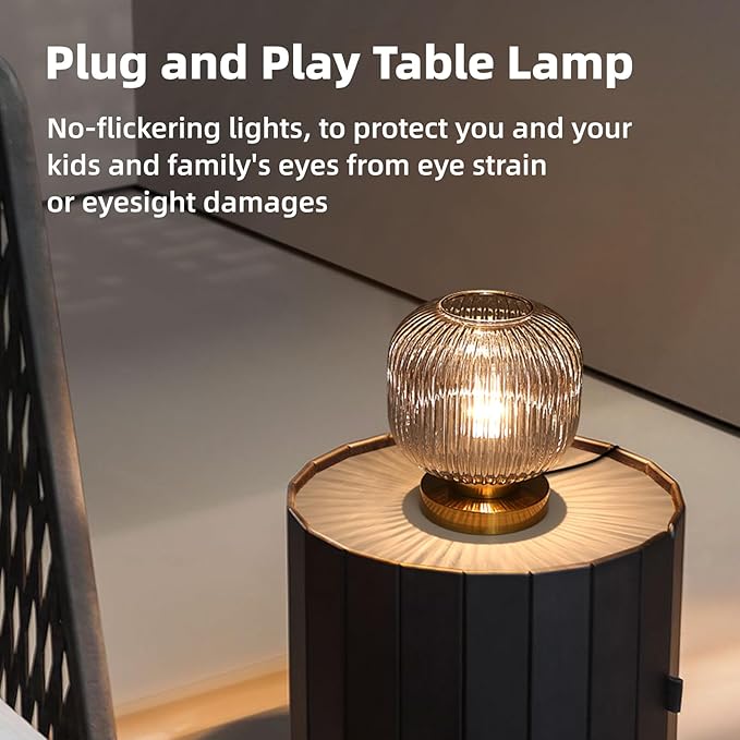 Bedside Table Lamp with Glass Shade, Small Nightlight Lamp Elegant Nightstand Lamp Modern Desk Lamp with Plug-in Style for Bedroom Living Room Tabletop,Smoky Gray, Dia7.9"x H8.7"