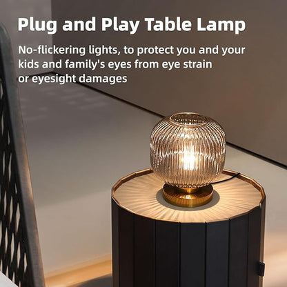 Bedside Table Lamp with Glass Shade, Small Nightlight Lamp Elegant Nightstand Lamp Modern Desk Lamp with Plug-in Style for Bedroom Living Room Tabletop,Smoky Gray, Dia7.9"x H8.7"