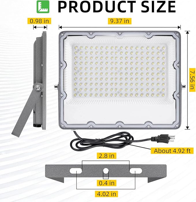 LED Flood Light 150W Equivalent – 120W Plug-in Security Light with US Cord, 6500K Daylight, IP65 Waterproof, Flicker-Free Wide Beam for Garage, Yard, Driveway, Exterior Walls
