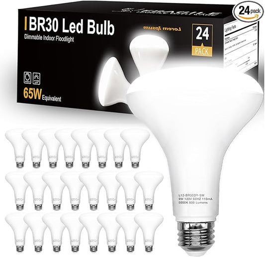 DAYBETTER BR30 led Light Bulb, 24 Pack Dimmable LED Bulbs 65W Equivalent, Daylight White 5000K Light Bulbs Indoor Flood Light for Bedroom Kitchen Living Areas Hallway, 800 Lumens, E26 Standard Base