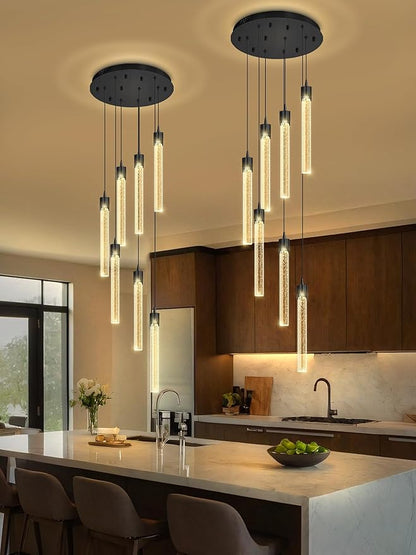 Pendant Light Fixtures LED Black 8-Light Chandelier for Living Room Modern Bubble Crystal Chandelier Entryway Foyer Dimmale 2700K-6000K