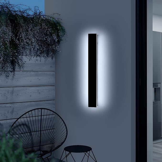 23.6inch Modern Outdoor Wall Light, Black Linear Long LED Wall Sconce, 6000K Cold White, 24W, IP65 Waterproof, Exterior Garage Lighting Fixture for Porch, Patio, Yard, House, Garden