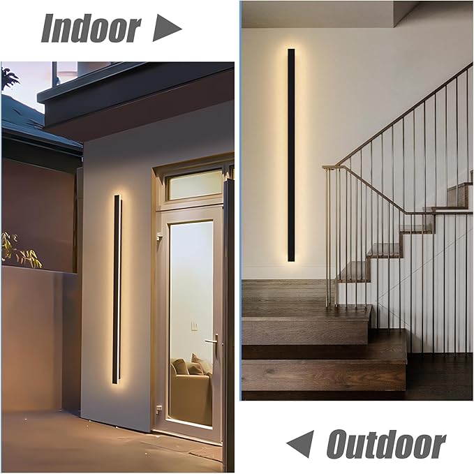 2 Pack 56.3inch Long Outdoor LED Wall Lights 45W Black 3000K Warm White Porch Lights Acrylic Waterproof IP65 Exterior Wall Light Fixtures for House Patio Porch Courtyard