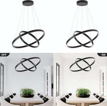 Modern Led Chandelier, 2 Rings Contemporary Chandelier Circular Pendant Light, Black Dimmable Hanging Ceiling Light Fixture for Living Dining Room