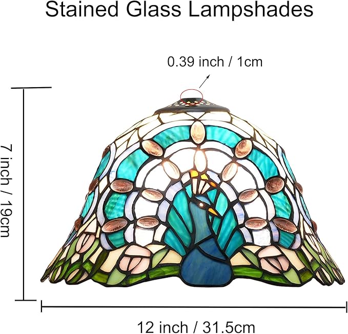 Tiffany Lamp Shade Replacement 12X7 Inch Peacock Style Handmade Red Blue Stained Glass Lampshades Only with Cap, Vintage Decorative Light Cover for Table lamp Ceiling Pendant Light,Blue