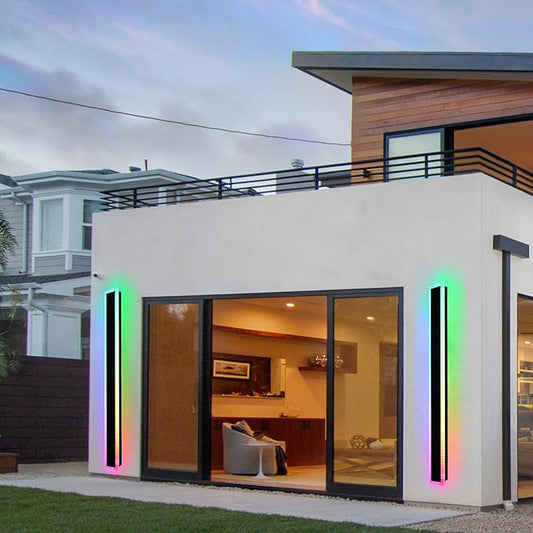 BONLICHT 1 Pack 60inch Modern Outdoor RGB Wall Light Fixture Long Strip Black Porch Wall Mount Lighting Linear Exterior Lights Wall Sconce for House Living Room Garage Patio (Remote Control Included)