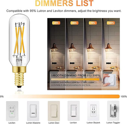 Leools Vintage E12 LED Bulb 40W Equivalent, T6 T6.5, 3000K (Soft White), 450 Lumens, Dimmable Candelabra LED Tube Bulbs 4W, Clear Glass, Edison Filament Tubular Light Bulb 12Pack