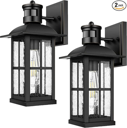 2 Pack 15inch Large Outdoor Wall Lights,Modern Black Exterior Wall Light Fixture Lanterns with E26 Sockets & Tempered Glass,Waterproof Porch Lighting for Wall,Porch,Garage,Garden