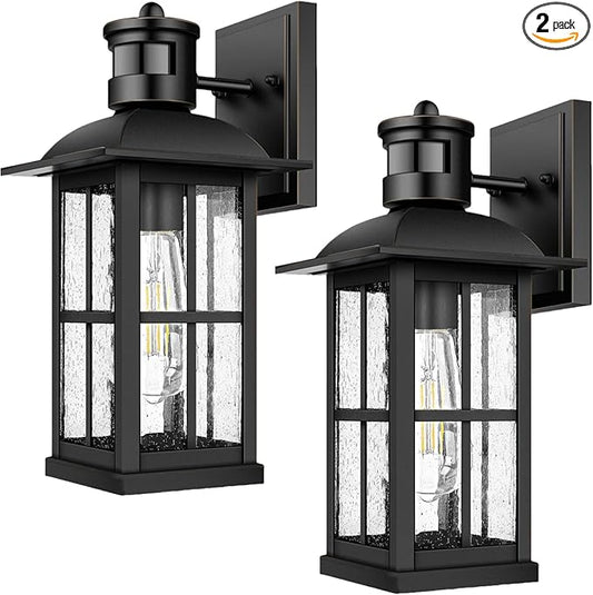 2 Pack 15inch Large Outdoor Wall Lights,Modern Black Exterior Wall Light Fixture Lanterns with E26 Sockets & Tempered Glass,Waterproof Porch Lighting for Wall,Porch,Garage,Garden