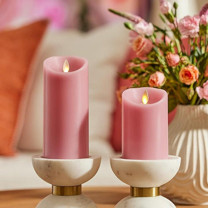 Luminara Blooming Mauve Garden Pillar Candles - Flameless Real-Flame Nature-Inspired Battery Operated LED Decor - Spring Summer Collection - 3" x 6.5"