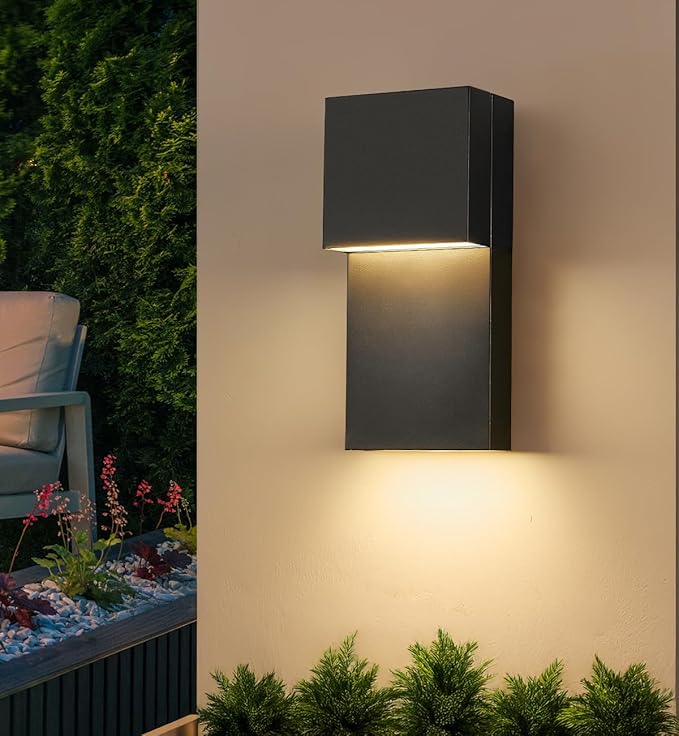 tewei Modern LED Outdoor Wall Sconce 20W Exterior Lighting Fixtures, Black Outside Lights for House Integrated LED Outdoor Wall Mount Lights for Front Porch Garage, Warm White 3000K, 1 Pack