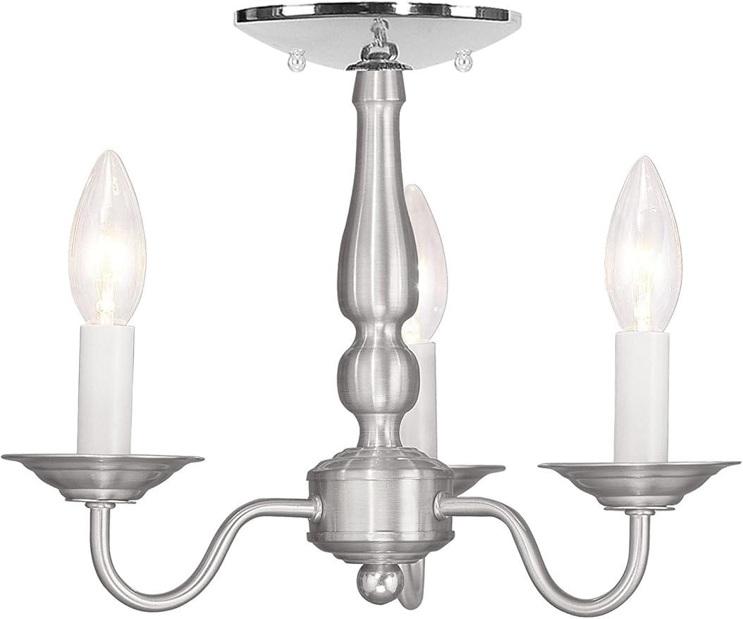 Livex Lighting 5009-91 Williamsburgh 3-Light Convertible Hanging Lantern/Ceiling Mount, Brushed Nickel