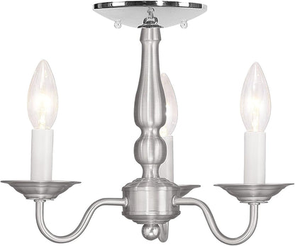 Livex Lighting 5009-91 Williamsburgh 3-Light Convertible Hanging Lantern/Ceiling Mount, Brushed Nickel