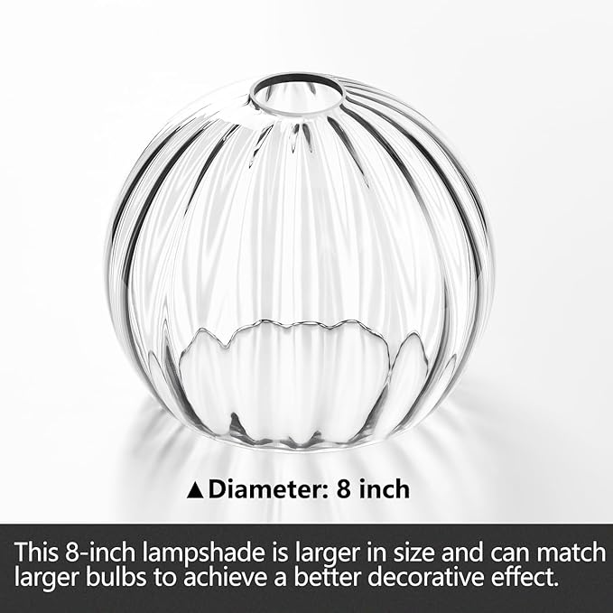 Clear Glass Shade,Replacement Globe & Cover for Lighting Fixture, 8" Diameter, Replacement with 1.65 Inch Fitter for Wall Lamps Chandeliers or Ceiling Light (1, 8Inch - Clear Glass)