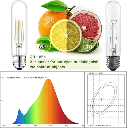 5 Inch E26 Led Bulb Equal 80 Watt, 3000K Warm White Edison Bulb 6W Dimmable, 800LM T10 T9 Clear Glass Tubular Light Bulbs AC 120V for Chandelier Pipe Pendant Wall Light - UL Cert 4Pack