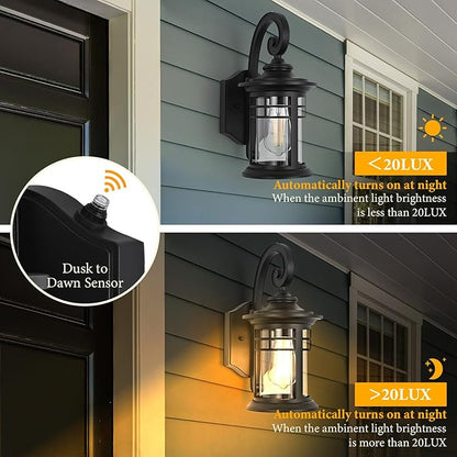 Outdoor Wall Lights Dusk to Dawn Porch Light, Exterior Lighting Fixtures Dawn to Dusk Outdoor Light Fixture Exterior Wall Sconce Lighting for House Patio