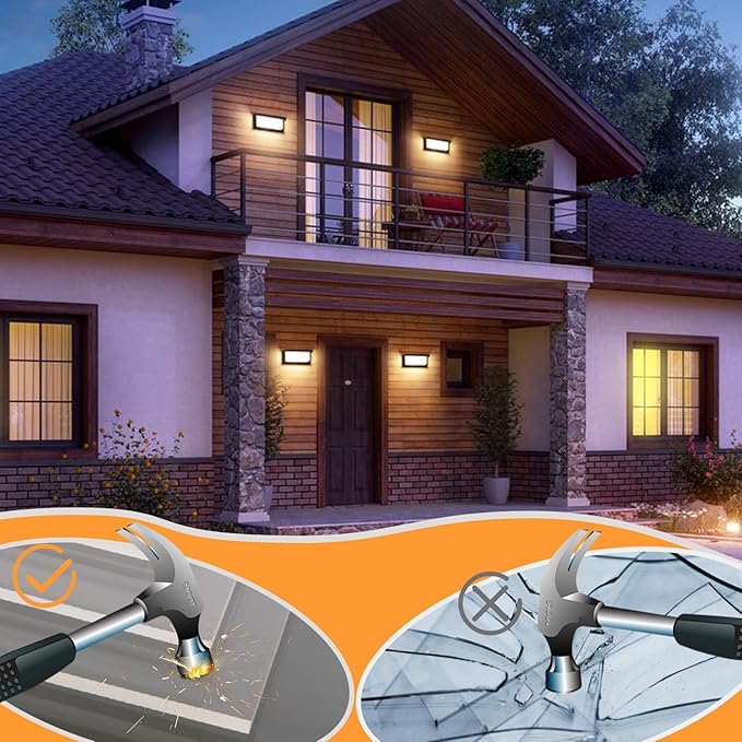 2 Pack LED Porch Light Outdoor, 18W 1800LM 3000K Warm White, IP65 Waterproof Anti-Rust Modern Wall Lighting, Exterior Wall Mount Fixture for Christmas, Garage, Hallway, Backyard
