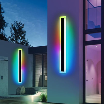 Widened 2 Pack Modern RGB Outdoor Wall Lights, 47.2inch 10 Colors Dimmable LED Wall Mount Sconces, 41W, IP65 Waterproof, Long Linear Garage Lighting Fixtures for Garden, Yard, House