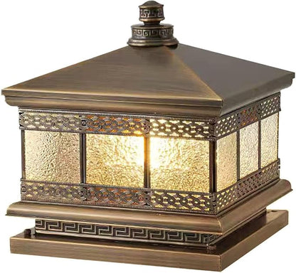 All Copper Steel Glass Outdoor Post lights, Waterproof Pillar Light, Vintage Patio Lawn Column Lamp,outdoor column lights,Deck Lights, Lantern Fence Lamp Fixture E26 Base (Diamond glass, 10X10IN)