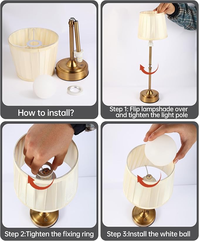Cordless Battery Operated Table lamp Set of 2, 6000mAh Rechargeable Small Bedside Lamp, Gold Desk Lamp for Living Room Dining Room, Bedroom, Bedside, Balcony