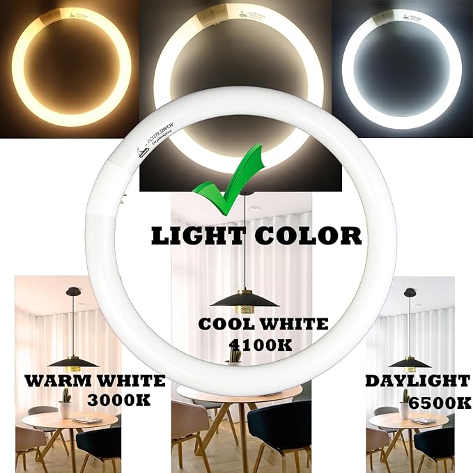 FC12T9/CW 32W Cool White Round Fluorescent Light Bulb, 12 Inch T9 32 Watts Circular Bulbs, 12'' FCL 32 Circline Bulb 4100K 841, G10q 4 Pin Prong Base, 2 Pack