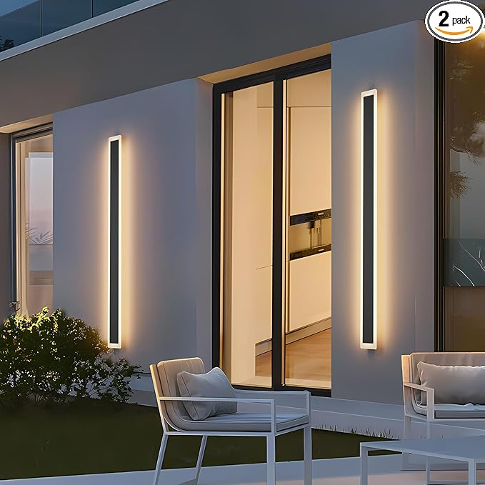 2 Pack 47.2In Long Outdoor Wall Light IP65 Waterproof,35W Black Modern LED Exterior Wall Sconce 3000K Linear Wall Mount Lighting for House Porch Courtyard