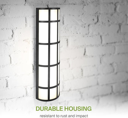 ASD 24 Inch LED Outdoor Wall Mount Light Fixture with Grid - Matte Black Modern Wall Sconce - 25W 120-277V 3000K 4000K 5000K Adjustable - Dimmable Exterior Lights - Front Door, Patio - ETL 2 Pack