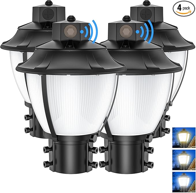 BBESTLED 4Pack LED Post Top Light, 80W 60W 48W Adjustable LED Pole Area Lights with Dusk to Dawn Photocell, 3/4/5000K, ETL DLC Listed Outdoor Post Lights for Garden Yard, IP65 Waterproof AC100-277V