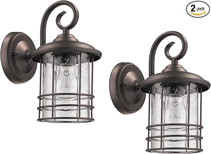 MICSIU Outdoor Light Sconces Wall Mount 2 Pack, Bronze Exterior Light Fixtures with Clear Seedy Glass, 9.8 Inch Outside Light for Home, House, Entryway, Patio, Garage, Doorway
