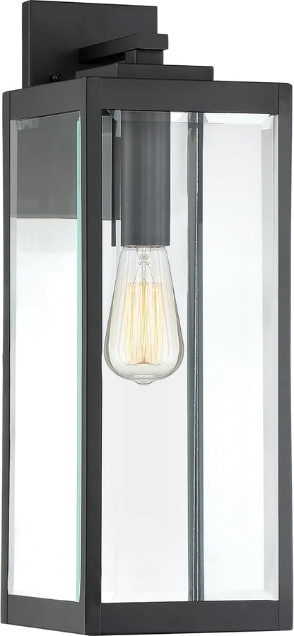 Quoizel Westover Modern Wall Sconce, 20 Inch Earth Black 1-Light Outdoor Light Fixture, Clear Beveled Glass Wall Lantern, 150 W, Industrial Design Wall Light for Porch, Patio, Gazebo or Yard