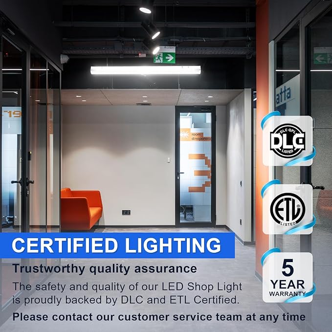 4FT Tunable LED Strip Linear Lights, 24W/32W/40W Selectable Wattage & 3CCT 3500K/4000K/5000K, 0-10V Dimmable, 5200LM, AC100-277V Linkable LED Shop Light Fixture, DLC ETL Listed, (4 Pack)