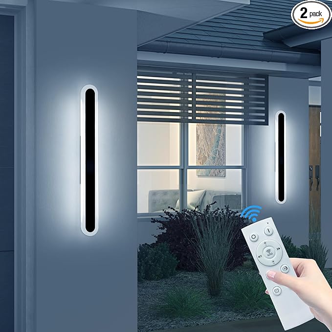 2 Pack 31.4inch Long Linear Outdoor Wall Light, 3000K-6000K Dimmable Modern Wall Mounted Sconce, IP65 Waterproof, Black Oval Exterior Lighting Fixture for Garage, Patio, Porch, Garden