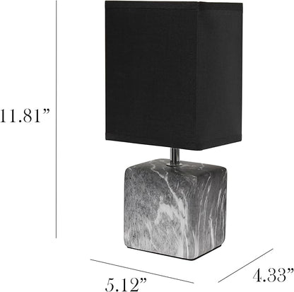 Simple Designs LT1217-BOB 11.81" Mini Marble Ceramic Cube Table Lamp, for Living Room, Bedroom, Office, Black with Black Shade