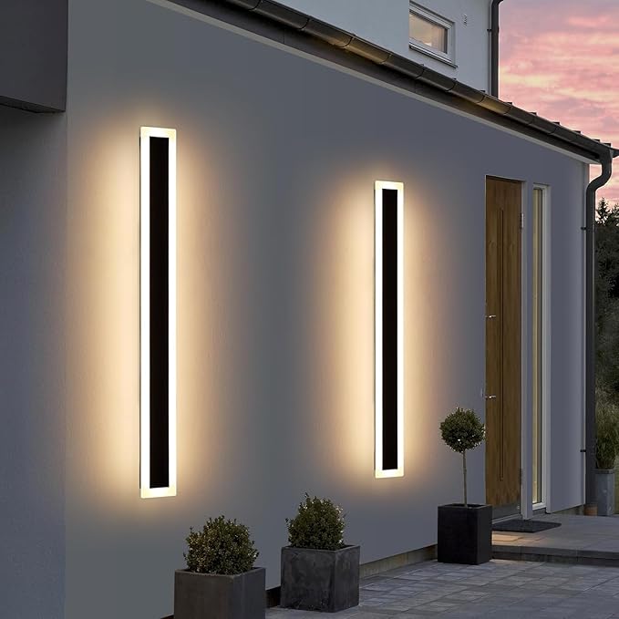 Upgrade Widened 2 Pack Long Outdoor LED Wall Light, 57inch Modern Minimalist Wall Sconces, 3 Color 3000K/4500K/6000K, 50W, IP65 Waterproof, Black Exterior Lighting Fixture for Patio, Garden, Garage