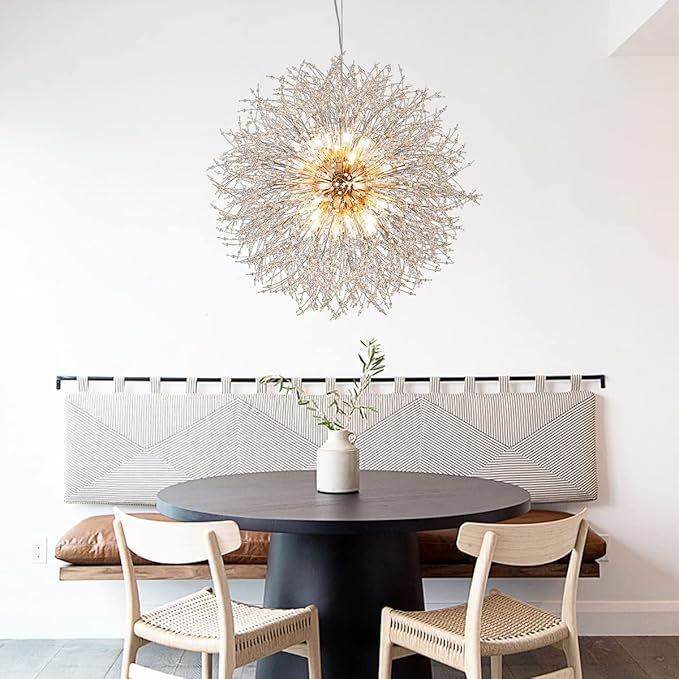 Large Fireworks Crystal Chandelier, 16-Light Gold Dandelion Pendant Lighting Fixtures, 80W LED Crystal Sputnik Hanging Lights for Hallway Living Room Bedroom