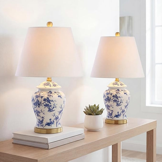 JONATHAN Y JYL3005A-SET2 Set of 2 Table Lamps Penelope 22" Chinoiserie Classic,Cottage,Traditional,for Bedroom, Living Room, Office, College Dorm, Coffee Table, Bookcase, Blue/White
