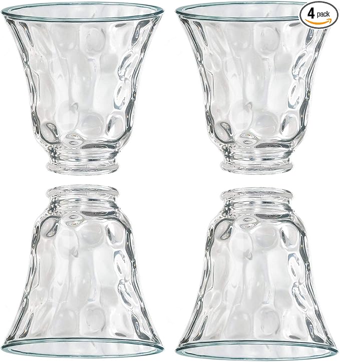 4 Pack Clear Hammered Glass Shade, Bell Shaped Light Fixture Replacement Globe or Cover with 2-1/8-Inch Fitter for Ceiling Fan Light Chandelier Wall Sconce, G0014