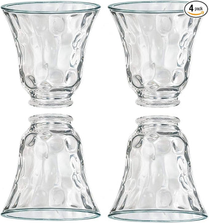 4 Pack Clear Hammered Glass Shade, Bell Shaped Light Fixture Replacement Globe or Cover with 2-1/8-Inch Fitter for Ceiling Fan Light Chandelier Wall Sconce, G0014