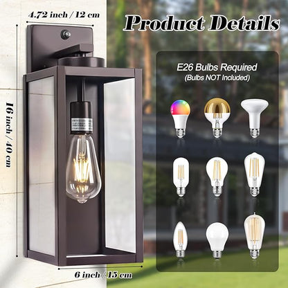 16-inch Oil-Rubbed Bronze Dusk to Dawn Outdoor Wall Light Fixtures, Exterior Waterproof Wall Lanterns, Brown Porch Sconces Lighting, Modern Outside Lights for House Patio Front Door Entryway, 2-Packs
